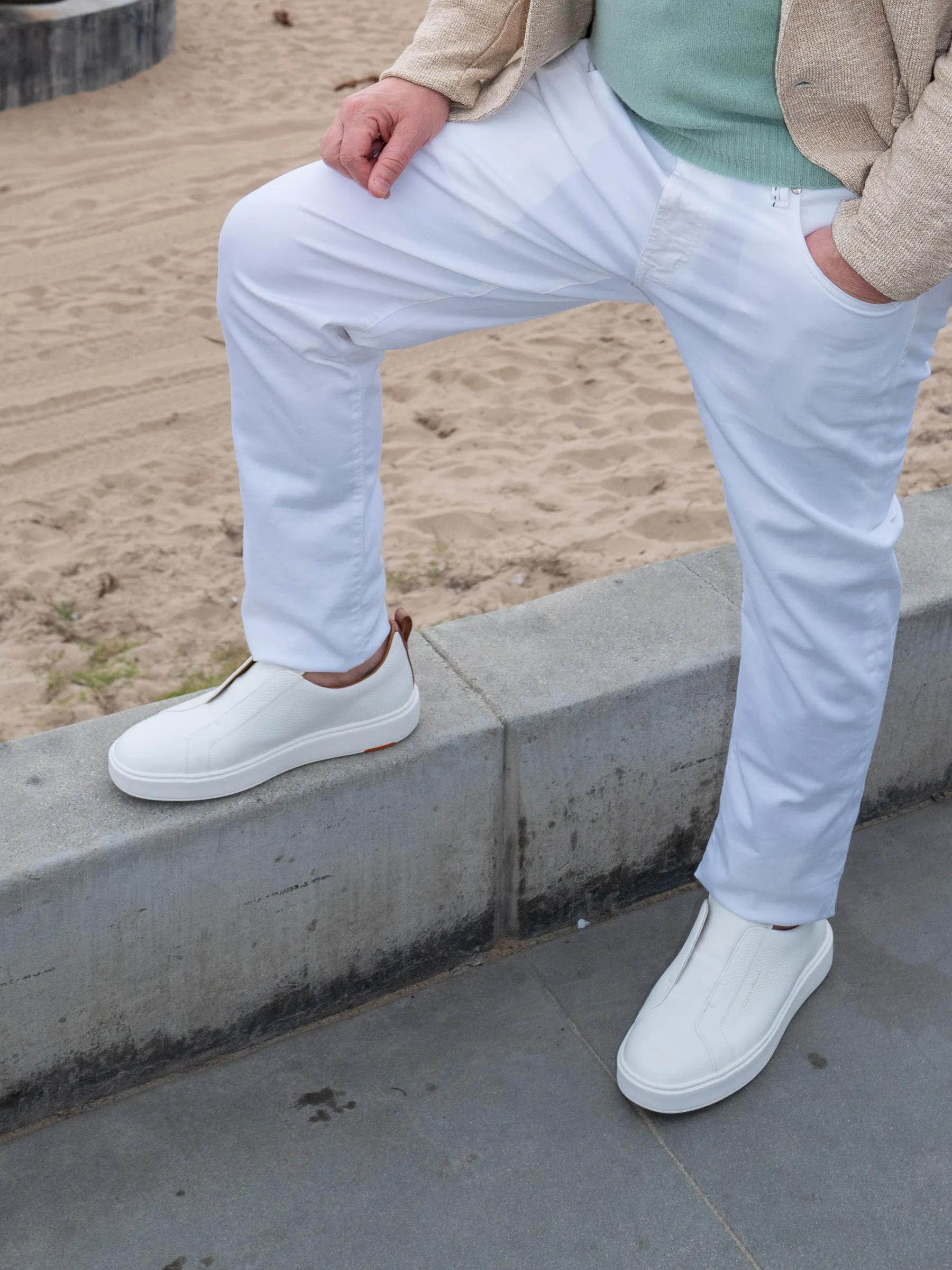 Santoni Victory Leather Slip-On Sneaker - White