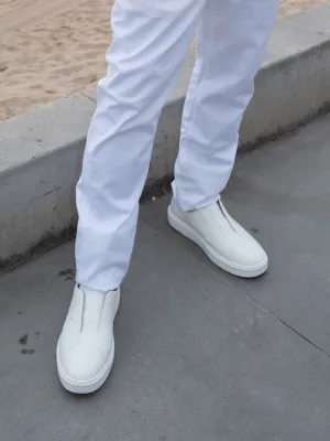 Santoni Victory Leather Slip-On Sneaker - White