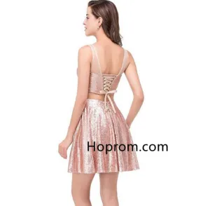 Sequined Cocktail Dresses Lace-Up Mini Homecoming Dress