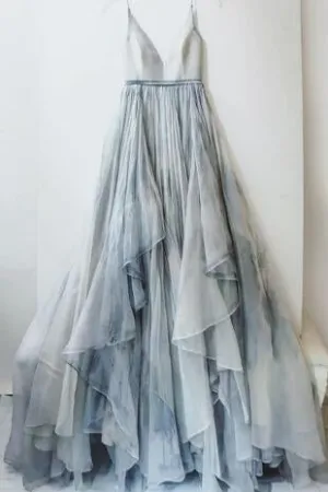 Sexy A Line Straps Gray Prom Dresses,Custom Long Evening Dresses OK656