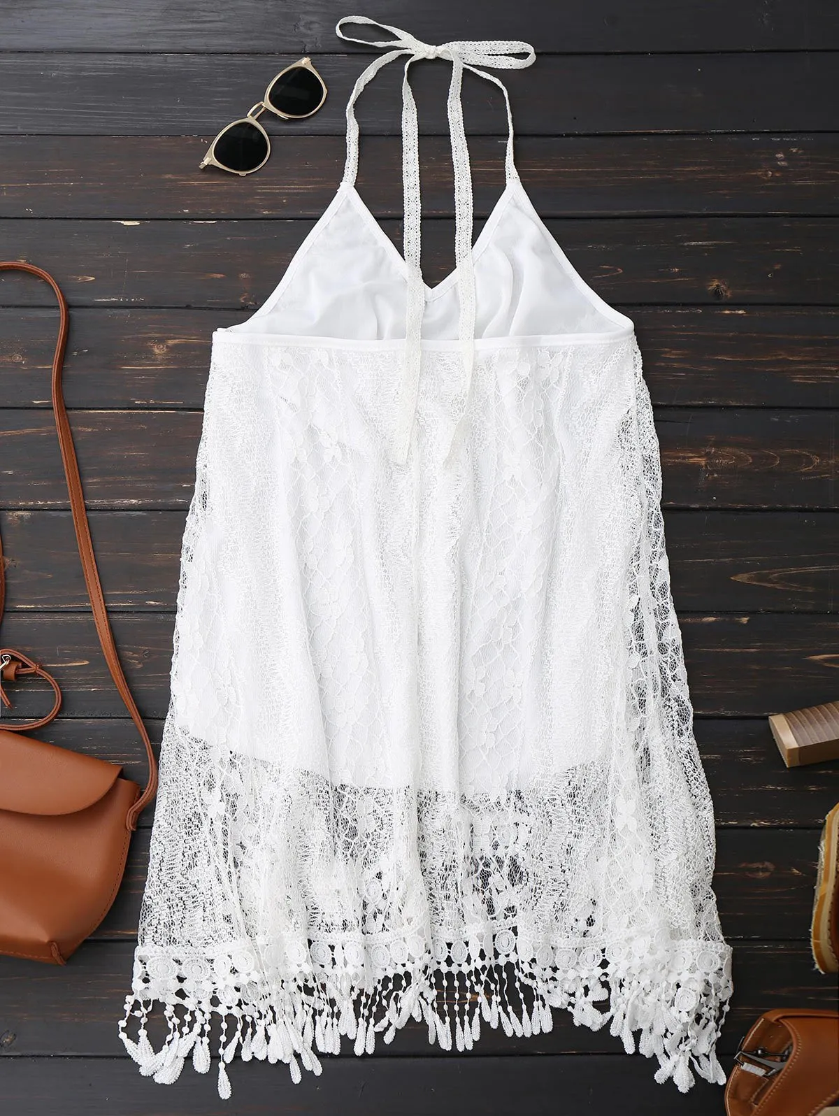 Sexy Halter Lace Fringed Backless Dress