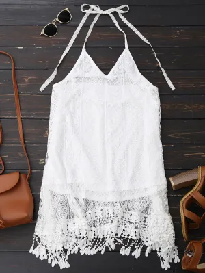 Sexy Halter Lace Fringed Backless Dress