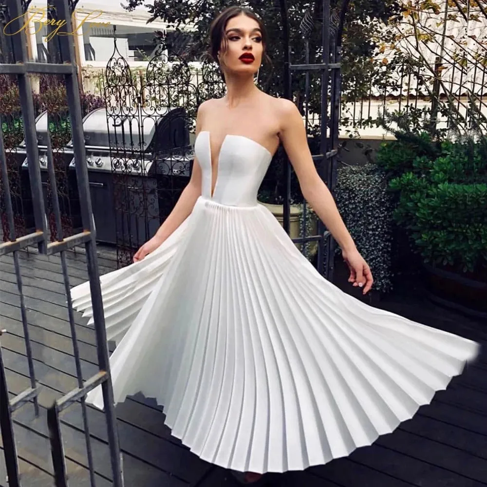 Sexy Ivory Wedding Gown Tea Length Bridal Dress OKW51