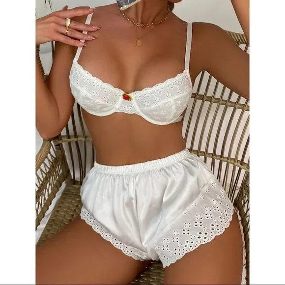 Sexy Eyelet Lingerie Set with Shorts