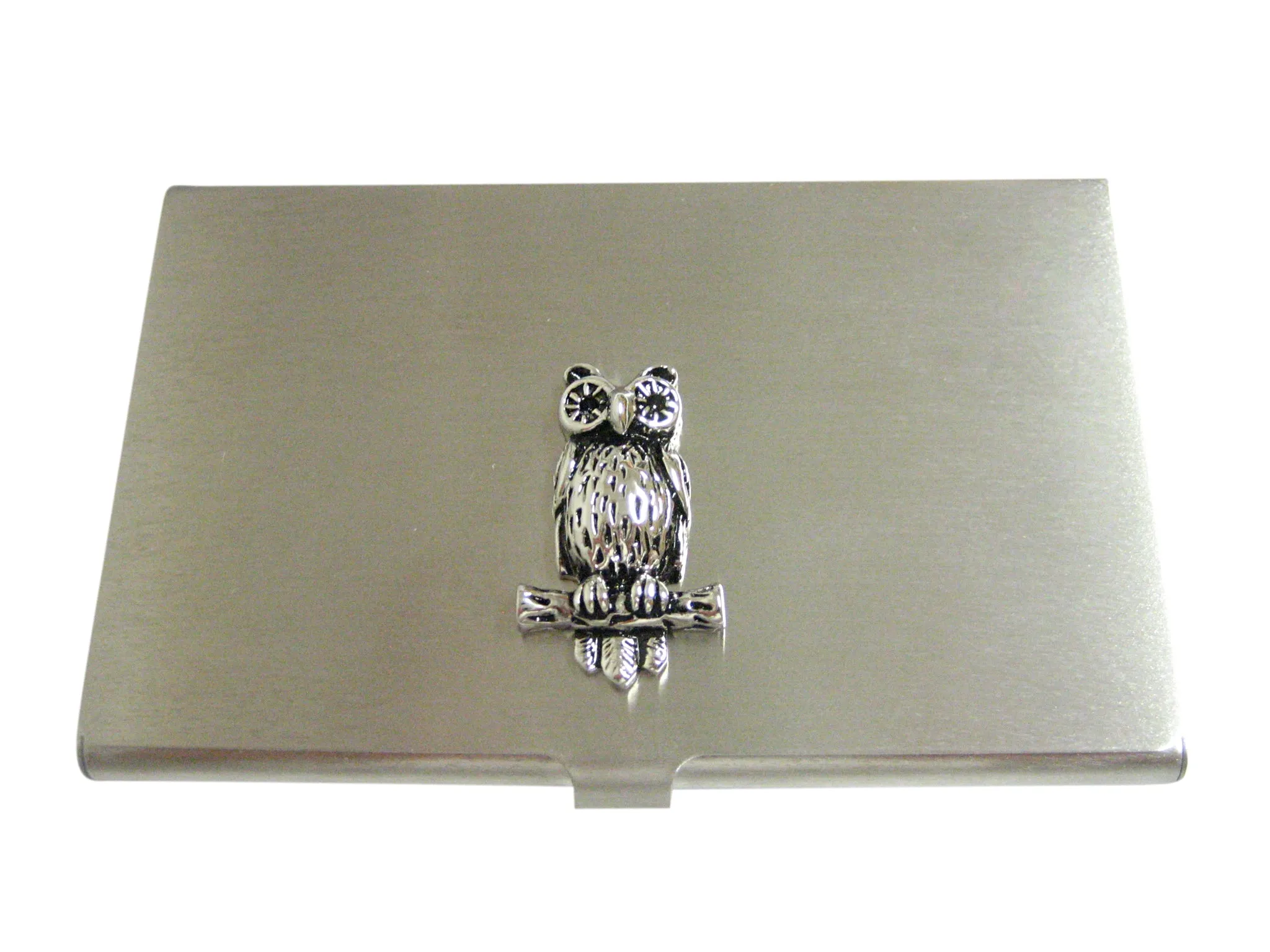 Silver Toned Owl Bird on Branch Business Card Holder