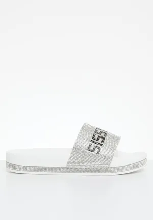 Sissy Boy Branded Bling Slide White