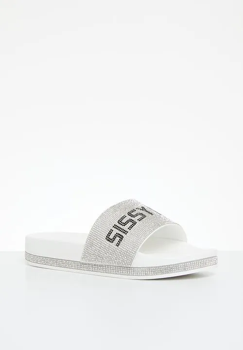 Sissy Boy Branded Bling Slide White