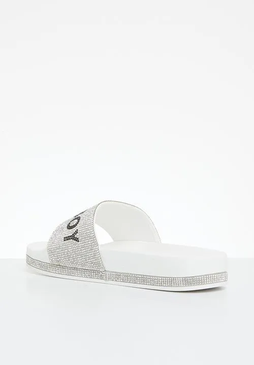 Sissy Boy Branded Bling Slide White