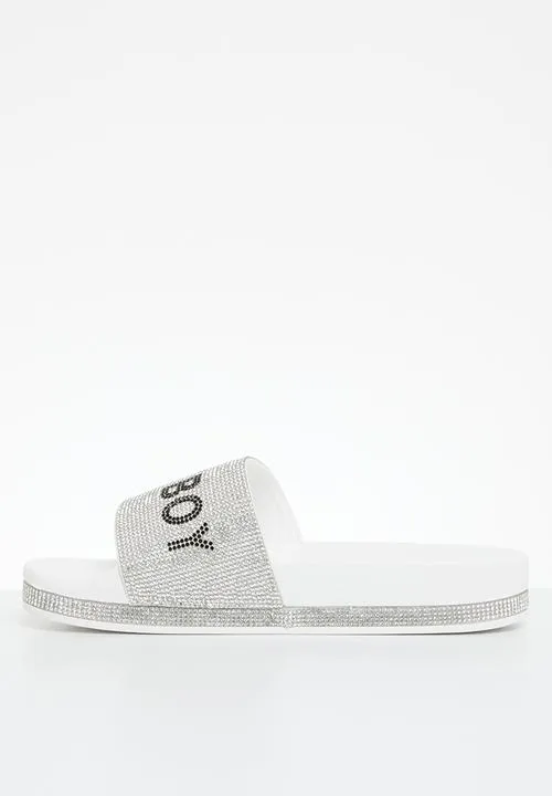 Sissy Boy Branded Bling Slide White