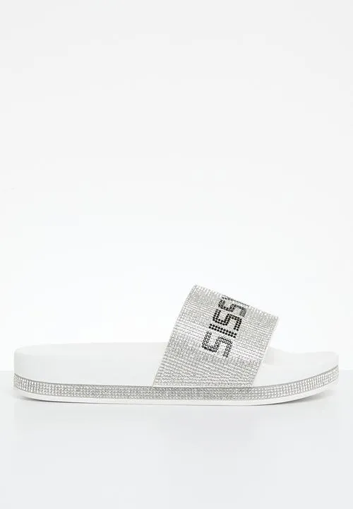 Sissy Boy Branded Bling Slide White