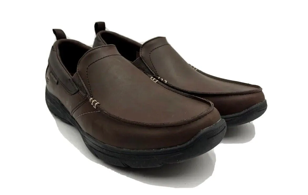 SKECHERS Men's Leather Slip On Shoes with Air-Cooled Memory Foam