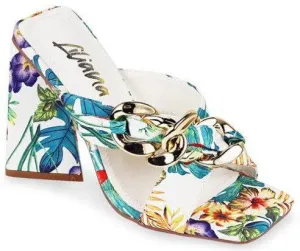 Slip On Chunky High Heel Dressy Sandal with chain detail