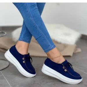 Sneakers Solid Color Thick Bottom Lace Up Walking Shoes Female Breathable Non Slip Platform Shoes