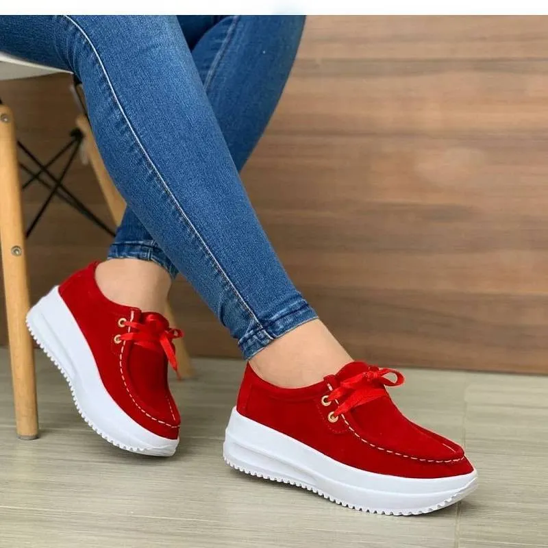 Sneakers Solid Color Thick Bottom Lace Up Walking Shoes Female Breathable Non Slip Platform Shoes