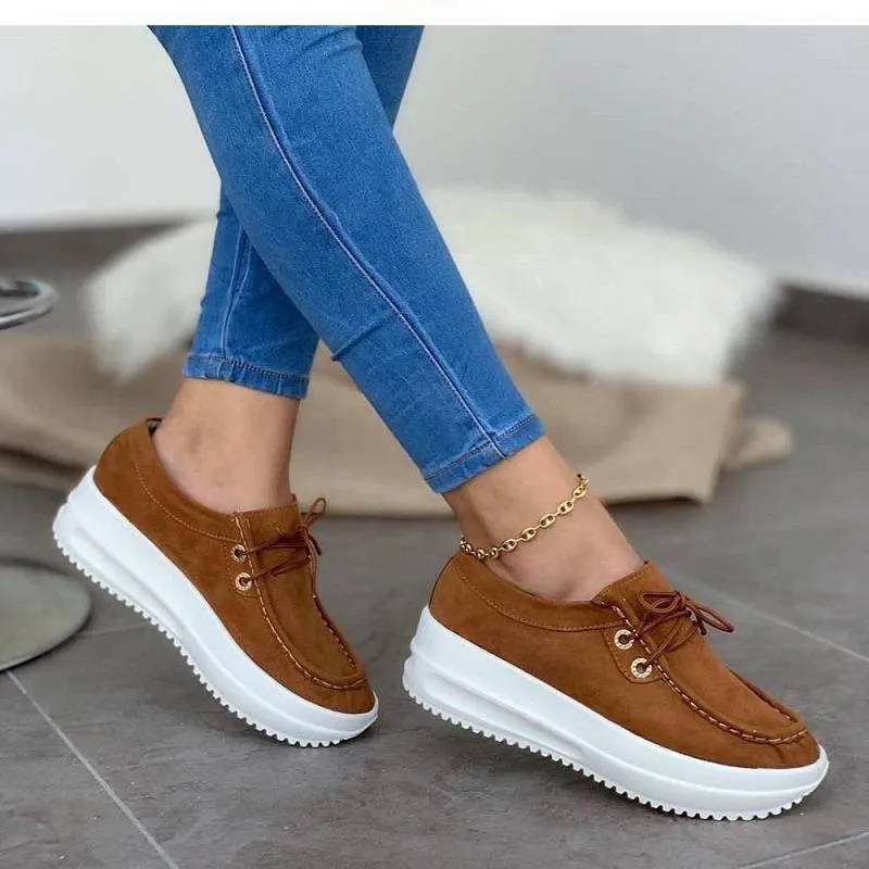 Sneakers Solid Color Thick Bottom Lace Up Walking Shoes Female Breathable Non Slip Platform Shoes