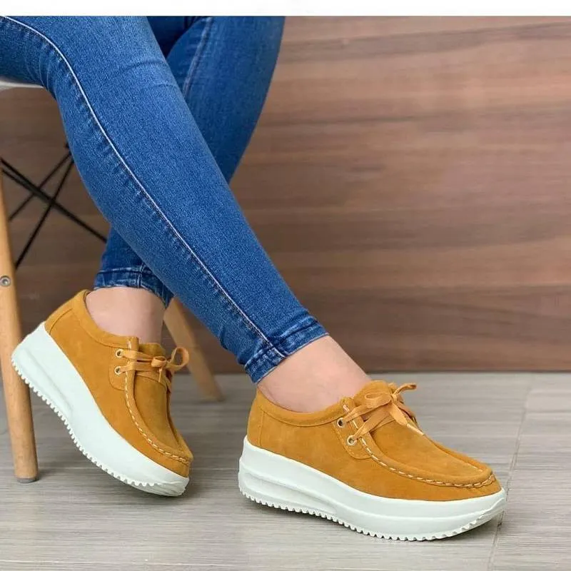 Sneakers Solid Color Thick Bottom Lace Up Walking Shoes Female Breathable Non Slip Platform Shoes