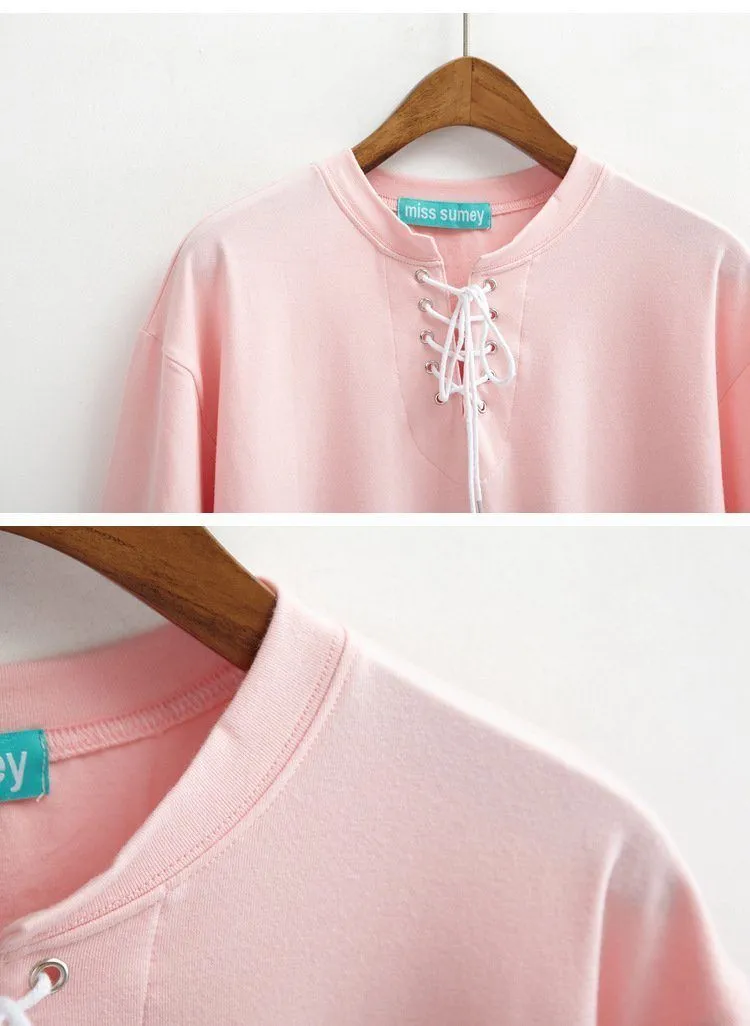 Solid Lace-Up T-Shirt