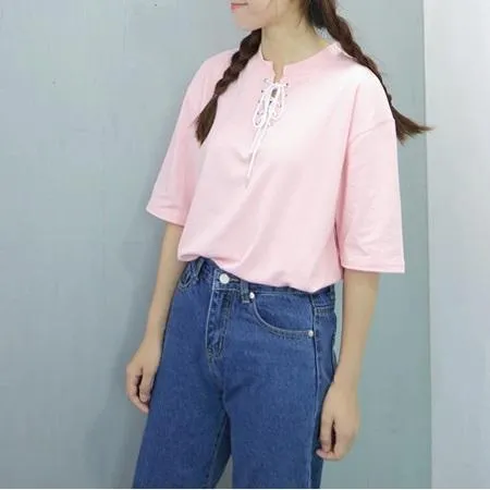 Solid Lace-Up T-Shirt