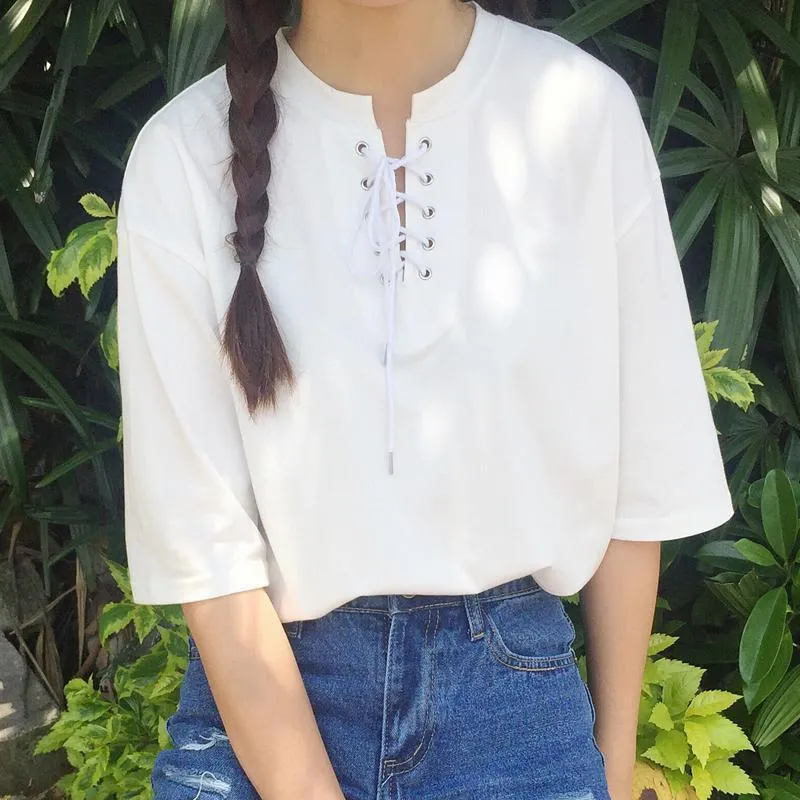 Solid Lace-Up T-Shirt