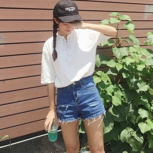 Solid Lace-Up T-Shirt