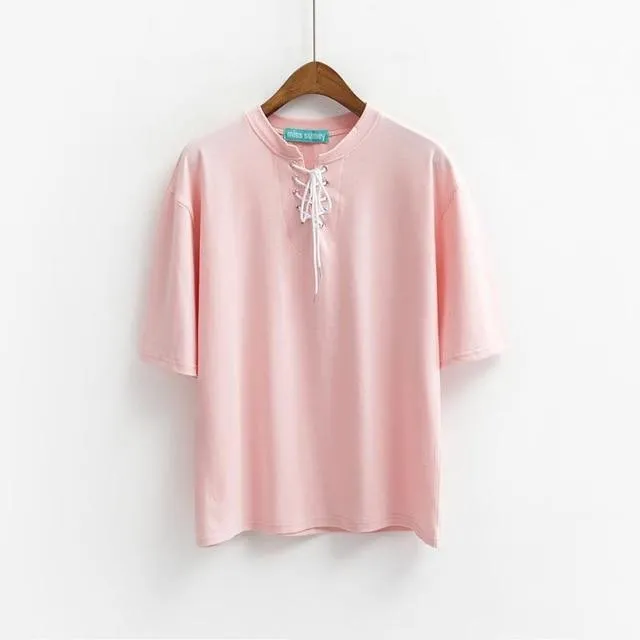 Solid Lace-Up T-Shirt