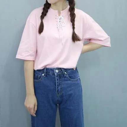 Solid Lace-Up T-Shirt