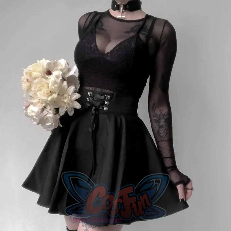 Solid Laced Up High Waist A-line Skirt J40218