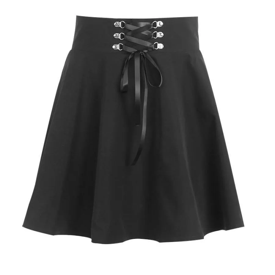 Solid Laced Up High Waist A-line Skirt J40218