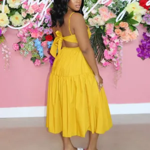 Solid Sleeveless Back Bowknot Loose Dress
