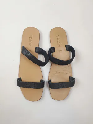 St. Agni black leather slip on sandals size 39