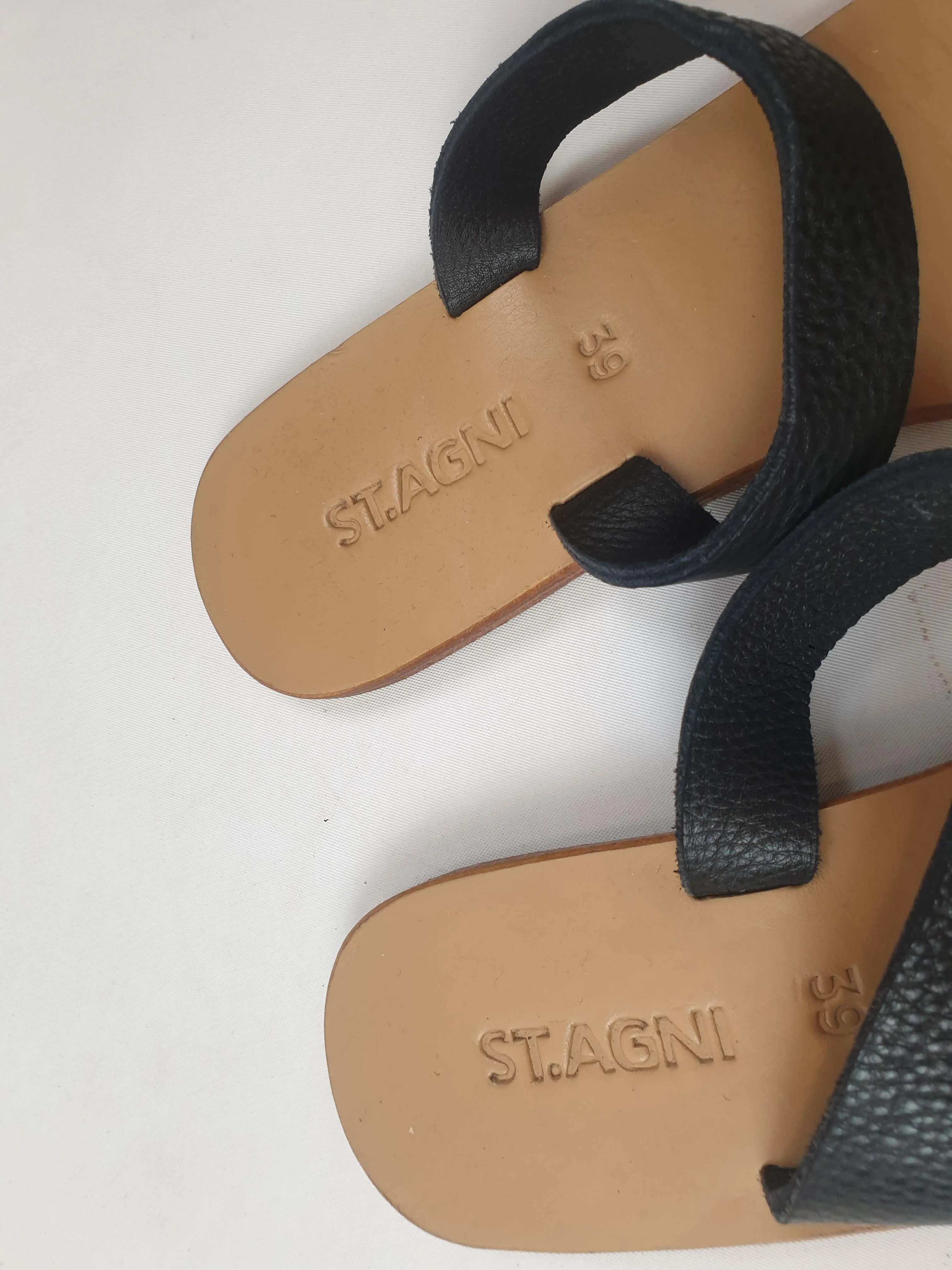 St. Agni black leather slip on sandals size 39