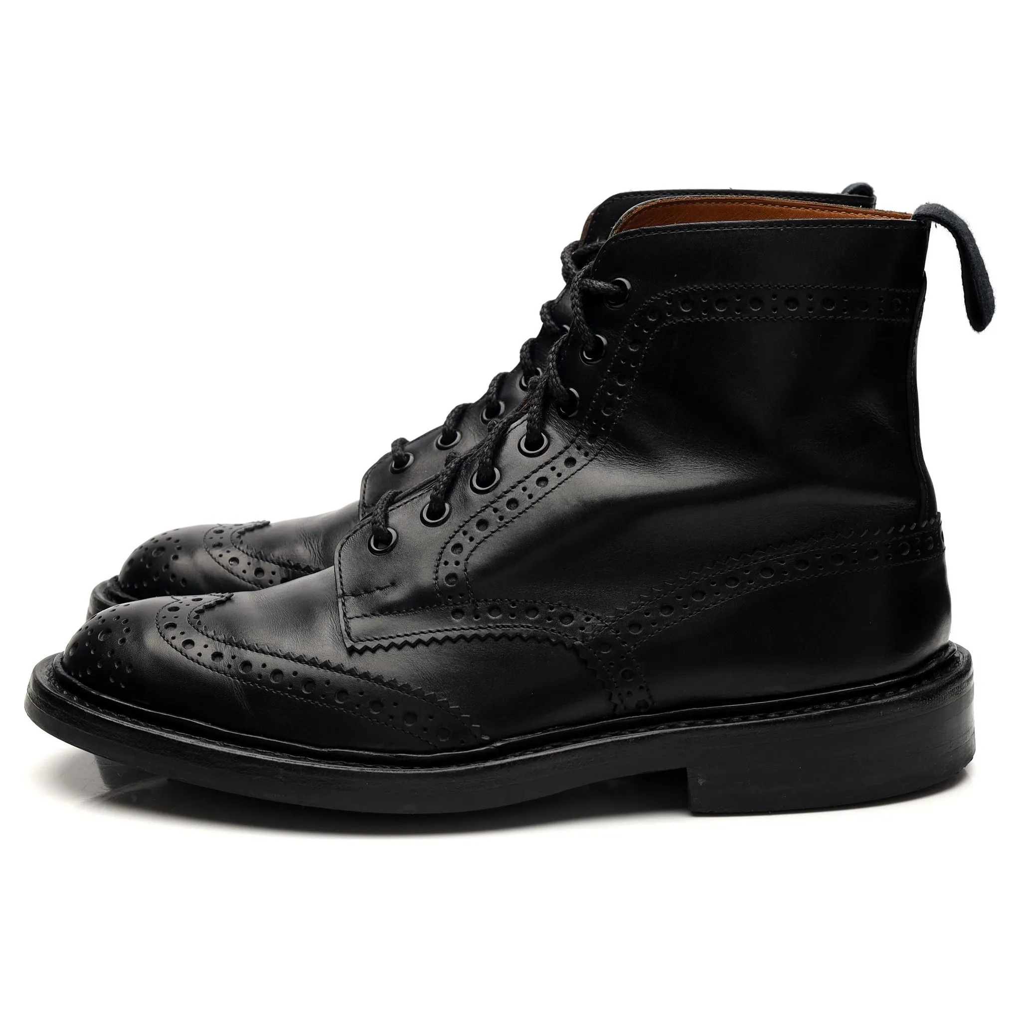 'Stow' Black Leather Brogue Boots UK 6