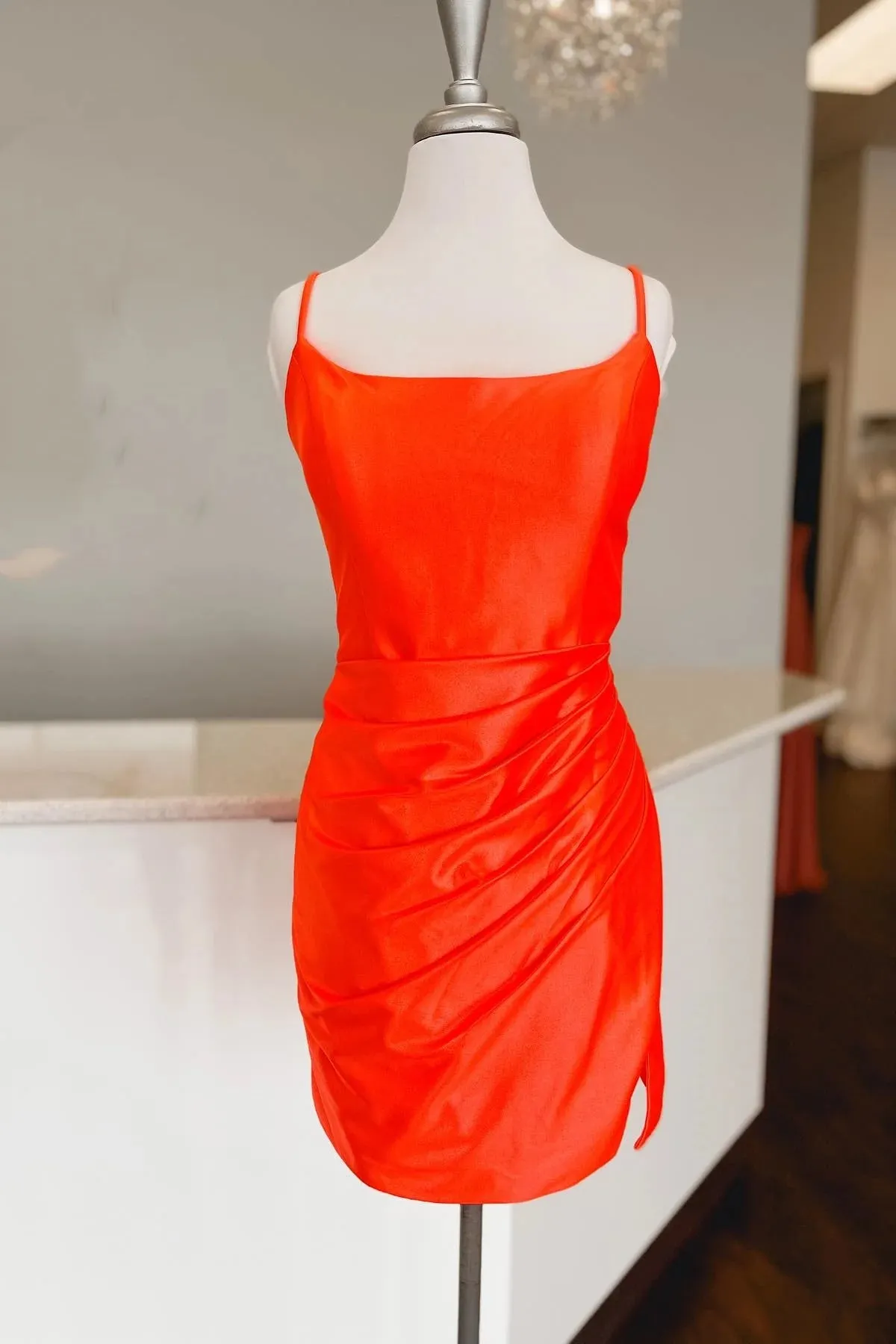 Straps Fuchsia Ruched Bodycon Tight Homecoming Dress HD0189