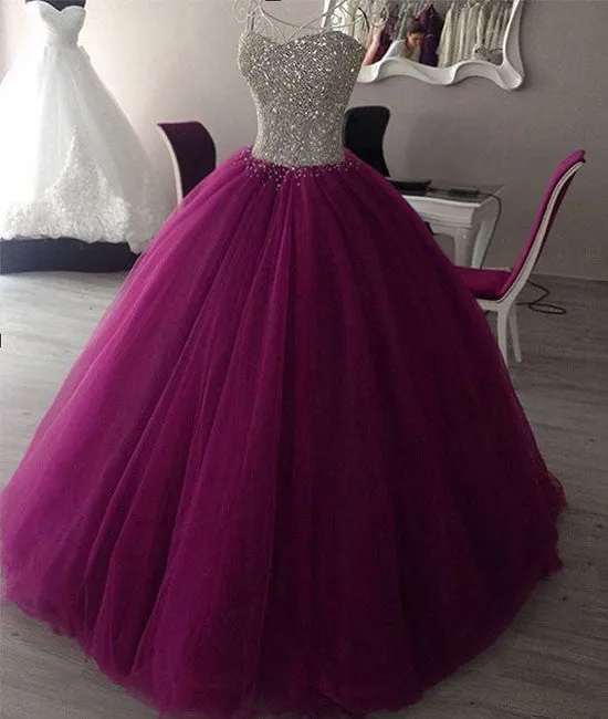 Sweetheart neck tulle burgundy prom dress, evening gown, sweet 16 dress