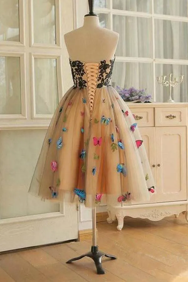 Sweetheart Neckline A Line Homecoming Dresses Butterflies Short Prom Dresses HD0116