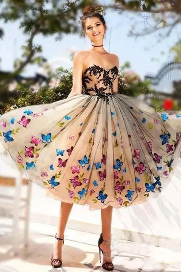Sweetheart Neckline A Line Homecoming Dresses Butterflies Short Prom Dresses HD0116