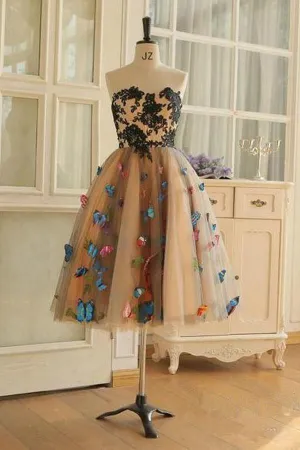 Sweetheart Neckline A Line Homecoming Dresses Butterflies Short Prom Dresses HD0116