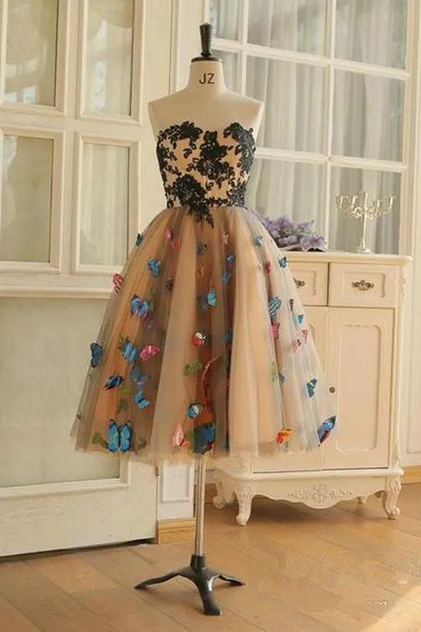 Sweetheart Neckline A Line Homecoming Dresses Butterflies Short Prom Dresses HD0116