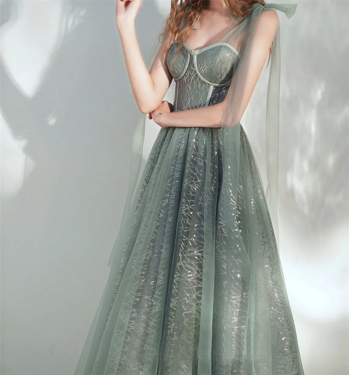 Sweetheart Princess Simple Tulle Sparkly Ankle Length Prom Dress Back To School Dress OKW79