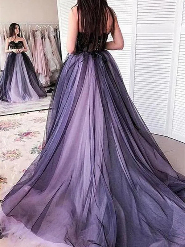 Sweetheart Tulle Prom Dresses A-line Appliqued Evening Dresses TP1002