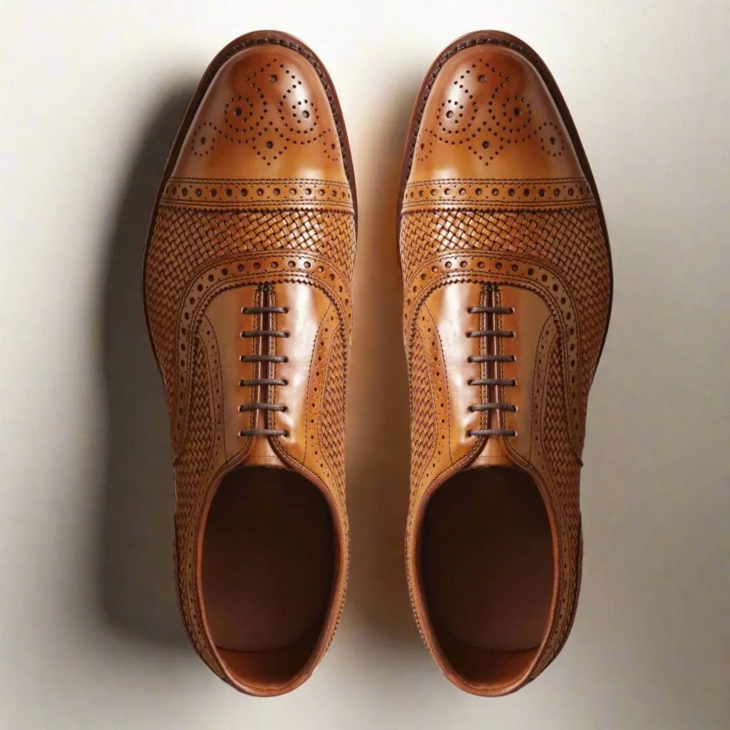 Tan Braided Leather Morice Brogue Oxfords - Formal Shoes