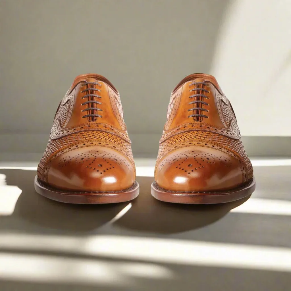 Tan Braided Leather Morice Brogue Oxfords - Formal Shoes