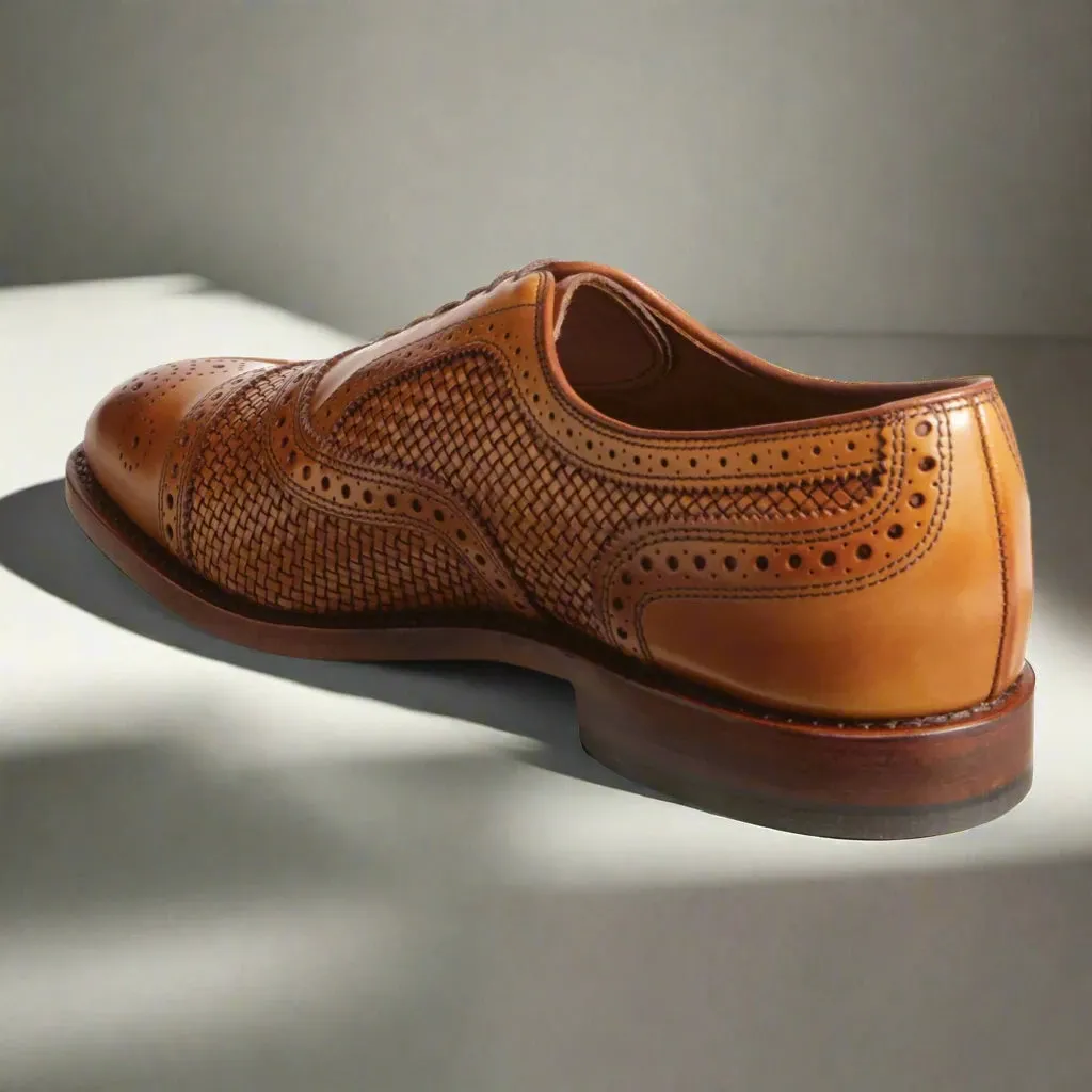 Tan Braided Leather Morice Brogue Oxfords - Formal Shoes