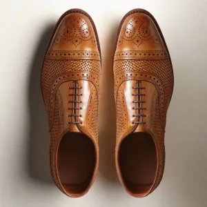 Tan Braided Leather Morice Brogue Oxfords - Formal Shoes