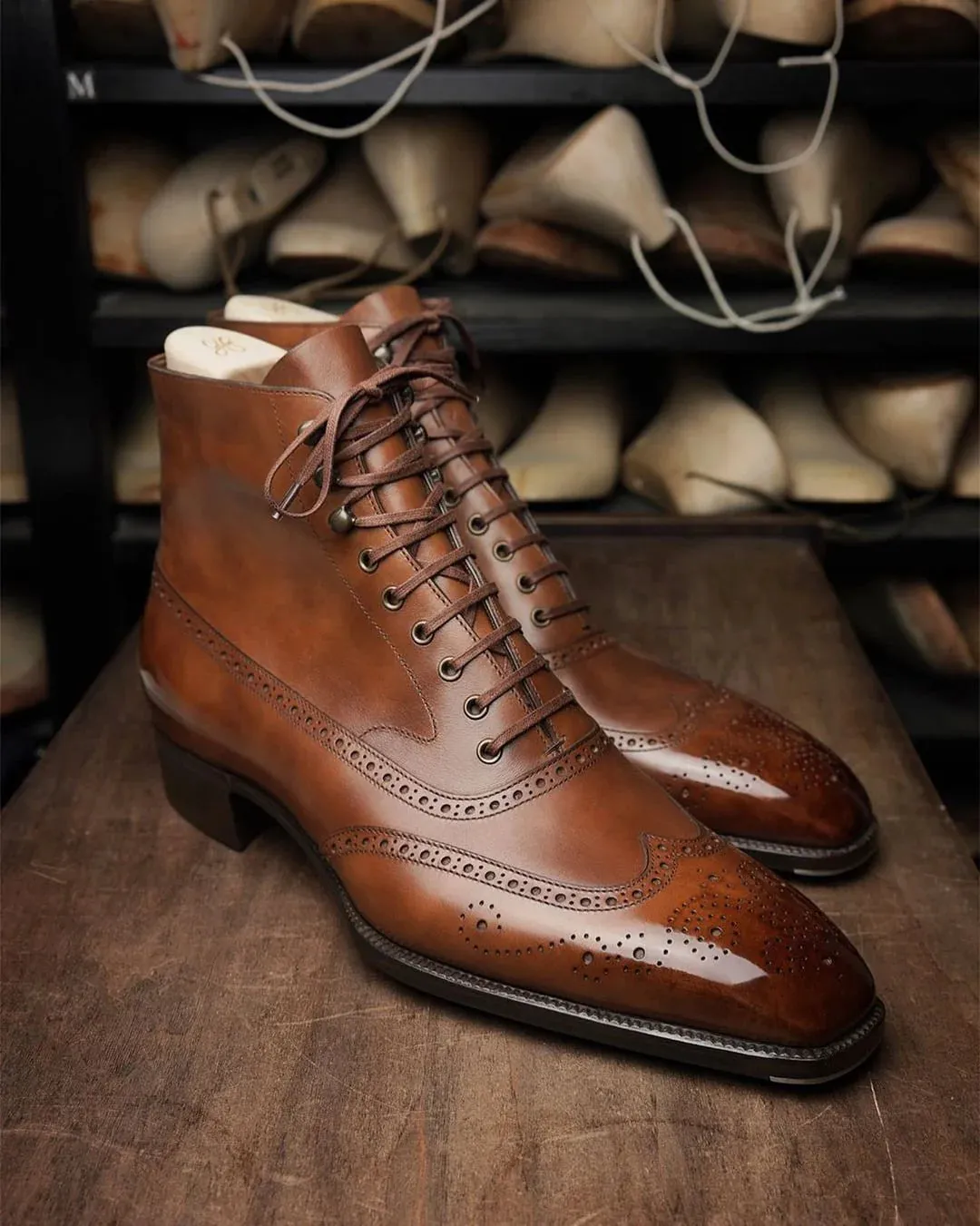 Tan Leather Dawson Brogue Lace Up Boots - Boots