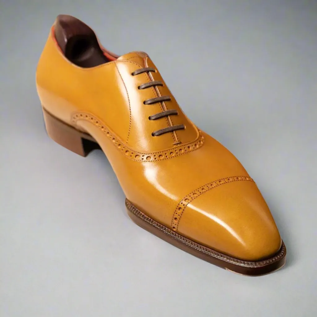 Tan Leather Isolde Brogue Toe Cap Oxfords - Formal Shoes