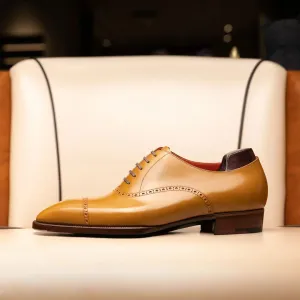 Tan Leather Isolde Brogue Toe Cap Oxfords - Formal Shoes