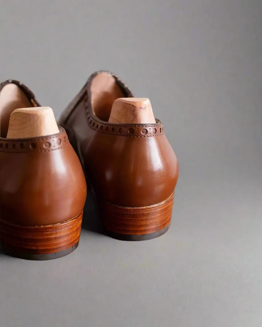 Tan Leather Midara Slip On Elasticated Loafers With Brogue - Formal Shoes