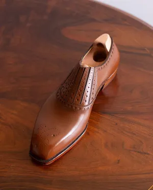 Tan Leather Midara Slip On Elasticated Loafers With Brogue - Formal Shoes