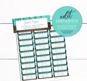 Teal Wood Rustic Address Label